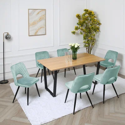 The Range Provence Dining Set - Oak Veneer Dining Table with 6 Chairs - Teal