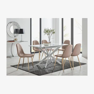 The Range LIRA 120 Extending Kitchen Dining Table and 6 Corona Gold Leg Chairs - Cappuccino