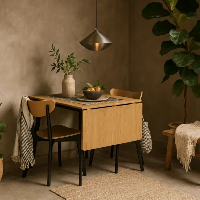 The Range Krakow 3-Piece Extendable Dining Set - Natural Oak Effect Table with 2 Black and Oak Chairs - Black and Natural