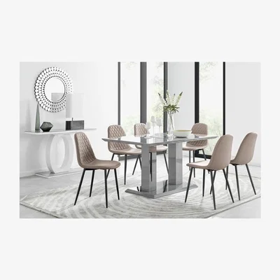 The Range Imperia 6 Grey Dining Table and 6 Corona Black Leg Chairs - Yellow