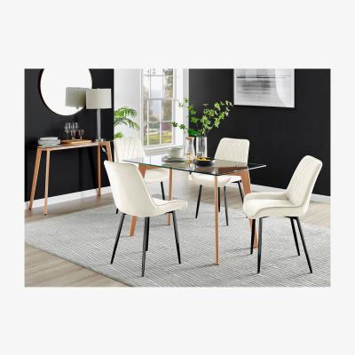 The Range Malmo Glass and Wooden Leg Dining Table and 4 Pesaro Black Leg Chairs - Cream