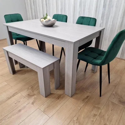 The Range Arrow Table with Green Chairs and Bench Set - Grey Green