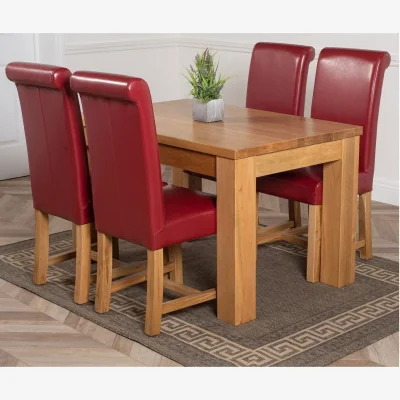 The Range Dakot 127 x 82cm Oak Small Dining Table and 4 Washington Leather Chairs - Red