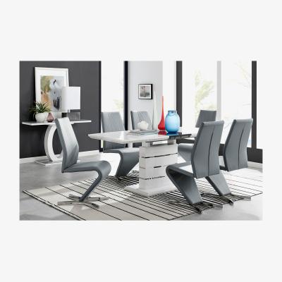 The Range Renato High Gloss Extending Kitchen Dining Table and 8 Willow Chairs - Grey