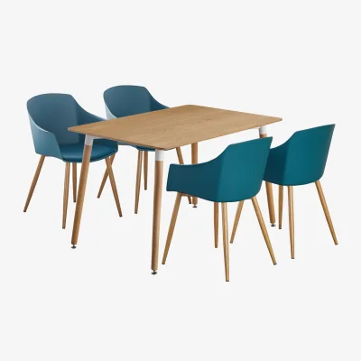 The Range Eden Halo Dining Set with a Black Table and Set of 4 Chairs - Blue