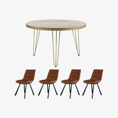 The Range Dallas Light Mango Solid Wood Round Dining Table Set With 4 Chairs - Light Wood