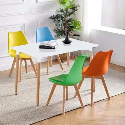 The Range Rectangle White Wood Dining Table and 4 Colorful Chair - White