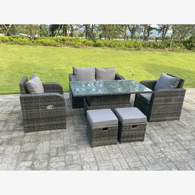 The Range Rattan 6 Seater Adjustable Dining Set Love Sofa Reclining Chairs