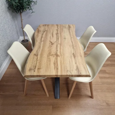 The Range Modern Dining Set with 4 Cream Plastic Chairs with Faux Leather Seats Kitchen Dining Furniture - Cream / 117cm