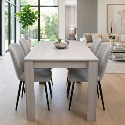 The Range Arrow Grey Effect Dining Table with 4 Grey Fabric Dining Chairs - Brown