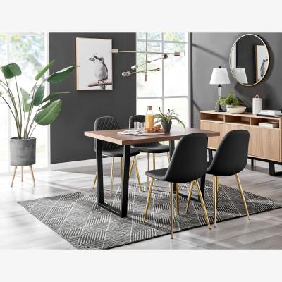 The Range Kylo Brown Wood Effect Dining Table  4 Corona Gold Leg Chairs - Black