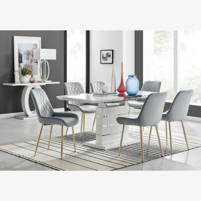 The Range Renato 120cm High Gloss Extending Dining Table and 6 Pesaro Gold Leg Chairs - Grey