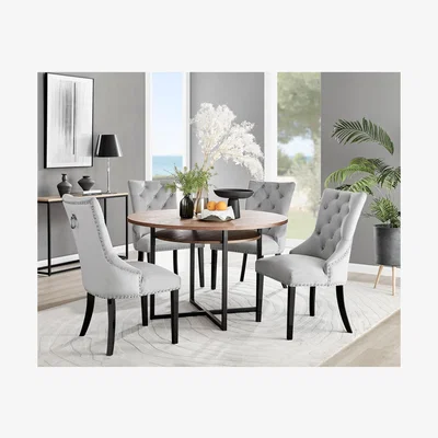 The Range Adley Brown Wood Storage Dining Table And 4 Belgravia Black Leg Chairs - Grey