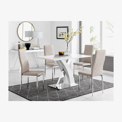 The Range Atlanta White High Gloss Dining Table And 4 Milan Dining Chairs Set - Yellow