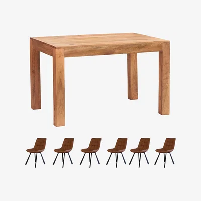 The Range Dakota Light Mango 6Ft Large Wood Dining Table Set With 6 Chairs - Light Wood
