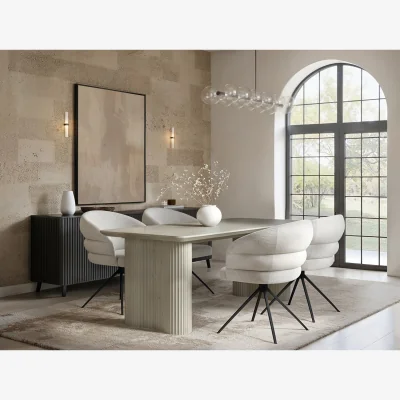 The Range Zoya Dining Table with 4 Eira Chairs Set - Beige + Cream