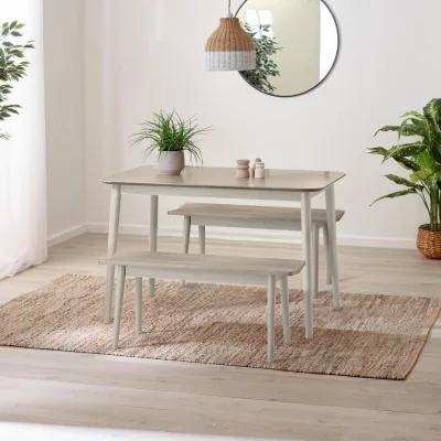 The Range Lynton Small Wooden Dining Table & 2 Benches - White