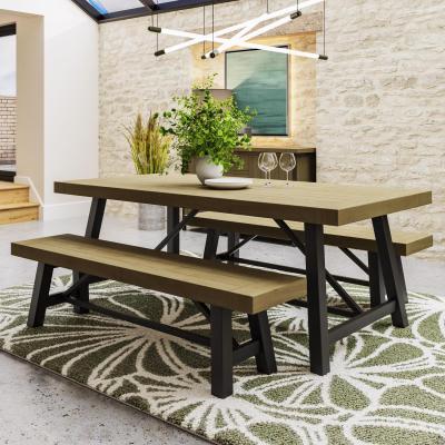 The Range 2M Solid Pine Dining Table Set With 2 Benches - Solid Pine