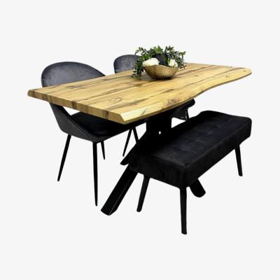 The Range Dining Table with Grey Velvet Chairs and Modern Wooden Benches - Grey
