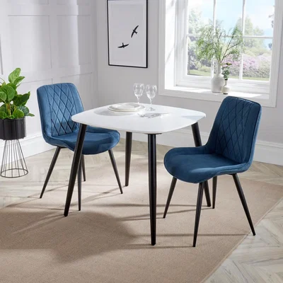 The Range Aspen Set with Square White Table and 2 Diamond Stitch Chairs - Blue