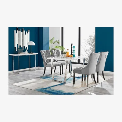 The Range Kylo White High Gloss Dining Table and 4 Belgravia Black Leg Chairs - Grey