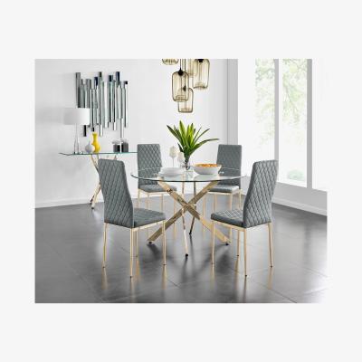The Range Novara 120cm Gold Round Dining Table and 4 Gold Leg Milan Chairs - Grey