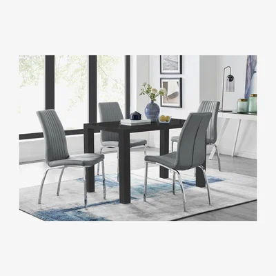 The Range Pivero 4 Black Dining Table and 4 Isco Chairs - Grey