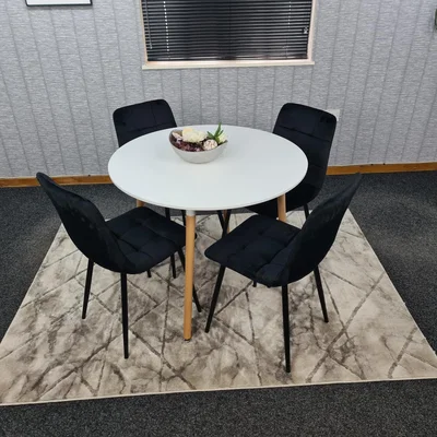 The Range Kitchen Dining Table And 4 Chairs White Round Table 4 Black Velvet Tufted Chairs - White