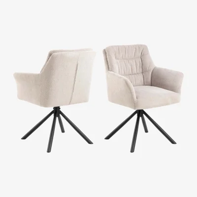 The Range Perth 4-Seater Dining Set - White Ceramic Table and 4 Cream Swivel Chairs - White, Cream and Black