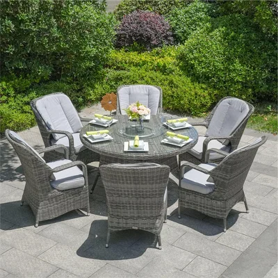The Range Abrihome 6-Seater Aluminum Round Dining Table Set With Rotating Glass Tray - Grey