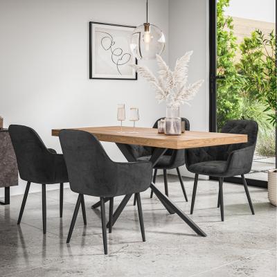 The Range Donni Dining Table And Chairs - Oak Effect Table Top w 4-6 Anika Velvet Chair - Black / 6