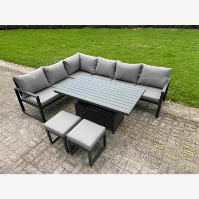The Range 7 Piece 8 Seater Aluminium Dining Set, Dark Grey - Dark grey