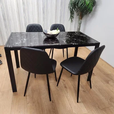 The Range Dining Table and Chairs Black Marble Effect Dining Set  - Black