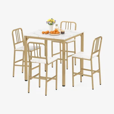 The Range 5-Piece Faux Marble Counter Height Dining Set - White