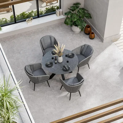 The Range Aspen 4 Seater Ceramic Glass Dining Set - Grey, Black