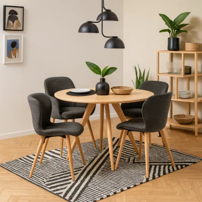 The Range Hamilton Round Dining Set Effect Table with 4 Fabric Chairs - Natural