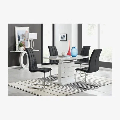 The Range Renato 120cm High Gloss Extending Kitchen Dining Table and 4 Murano Chairs - Black