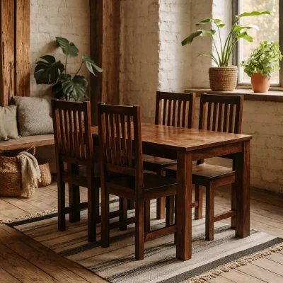 The Range Phuket Dark Mango 5 Piece Dining Set with 4 Wooden Chairs - Brown