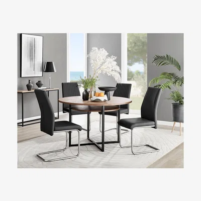 The Range Adley Brown Wood Storage Dining Table and 4 Lorenzo Chairs - Black