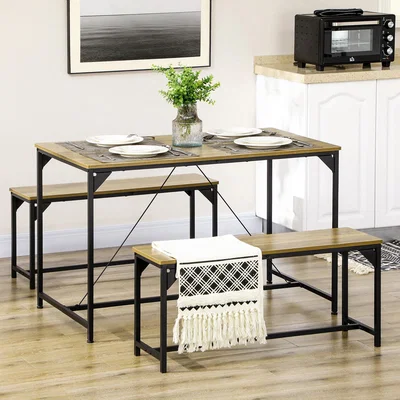 The Range Dining Table Set for 4 Space Saving Breakfast Table with 2 Benches - Natural