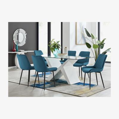 The Range Torino Large Rectangular Dining Table with 6 Pesaro Black Leg Chairs - Blue