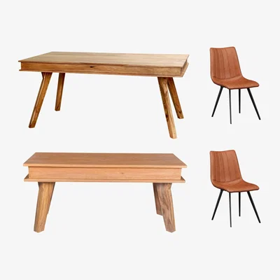 The Range Indus Sheesham Wood Medium Size Dining Table Set With 2 Chairs And 1 Bench - Light Wood