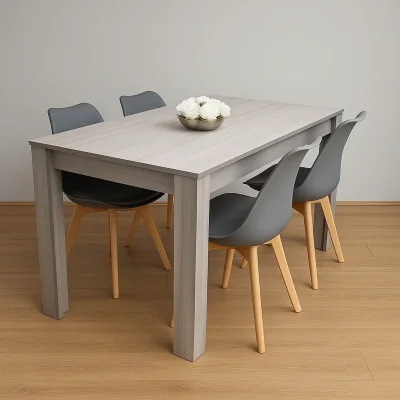The Range Modern Grey Dining Table Set With 4 Grey Plastic Chairs Dining Room Furniture - Grey