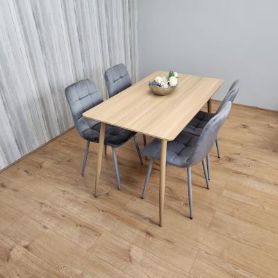 The Range Rectangle Kitchen Dining Table With 4 Grey Velvet Tufted Chairs Set Of 4 - Oak Grey