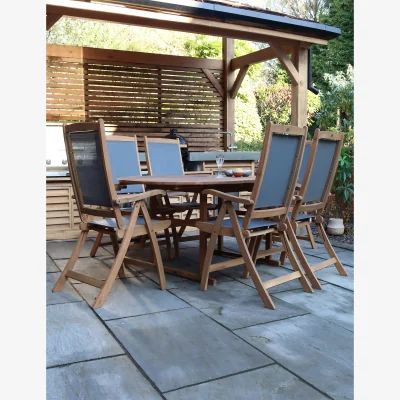 Royal Craft Turnbury 6 Seater Oval Extending Dining Set with Henley Grey Textylene Recliners