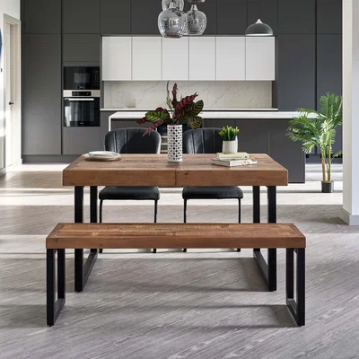 Woods Furniture Adelaide 140-180cm Extending Dining Table with 2 Firenza Chairs in Black and Adelaide 140cm Bench