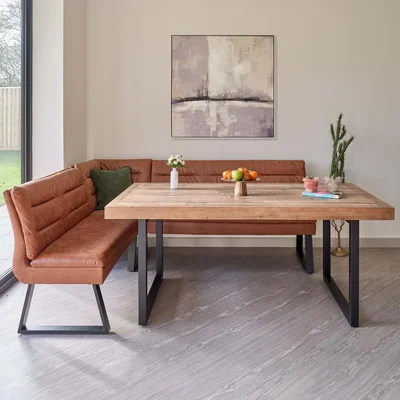 Woods Furniture Adelaide 180cm Dining Table with Industrial Corner Bench in Tan