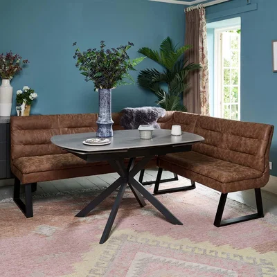 Woods Furniture Toscana Grey Motion Table with Industrial Corner Bench - Tan