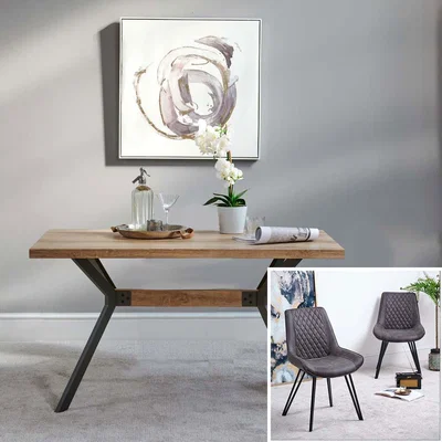 Woods Furniture Kamala Dining Table 140cm and 4 Finnick Dining Chairs - Dark Grey