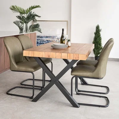 Woods Furniture Urban 140-180cm Extending Dining Table with 4 Firenza Chairs in Green